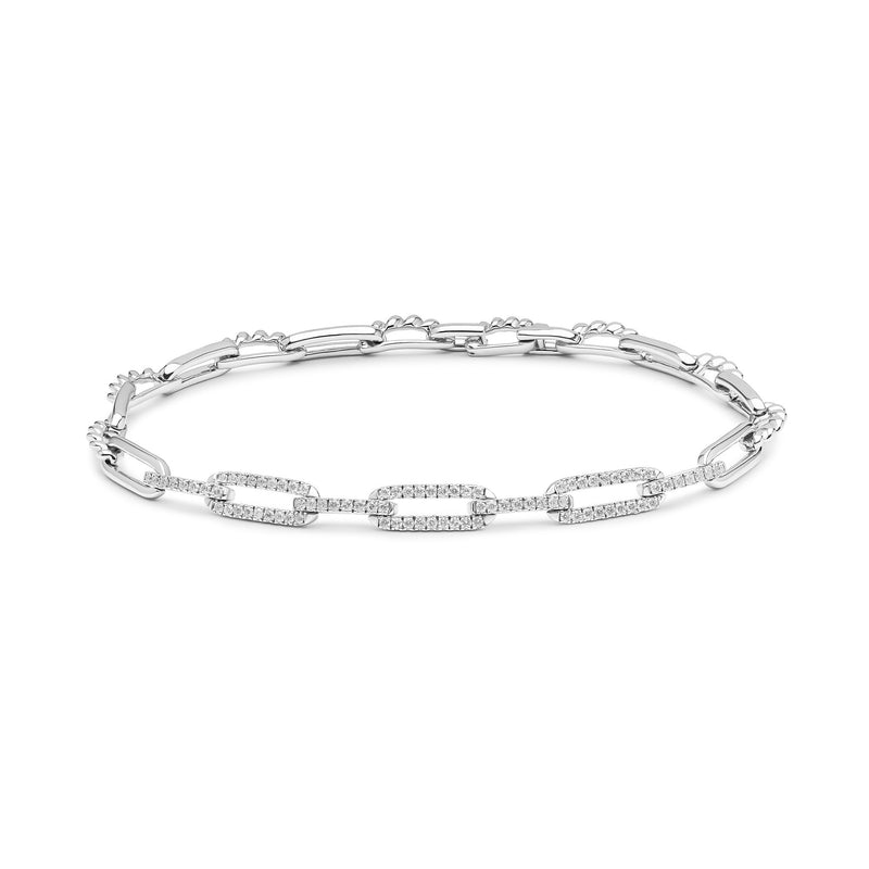 9ct White Gold Natural Diamond Paperclip Link Bracelet