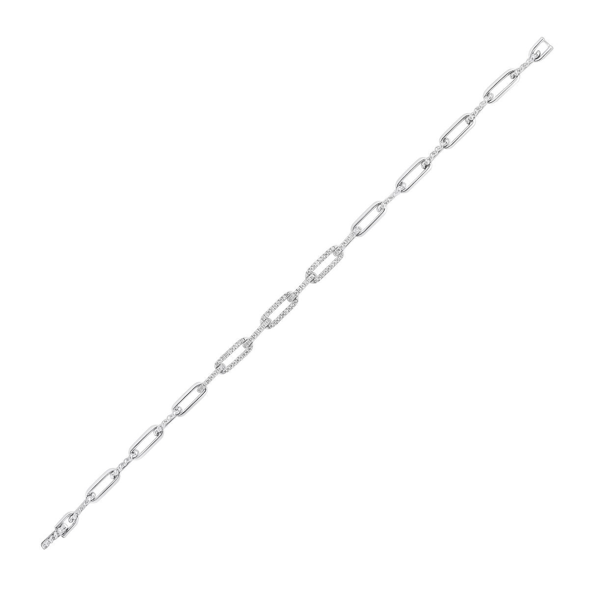 9ct White Gold Natural Diamond Paperclip Link Bracelet