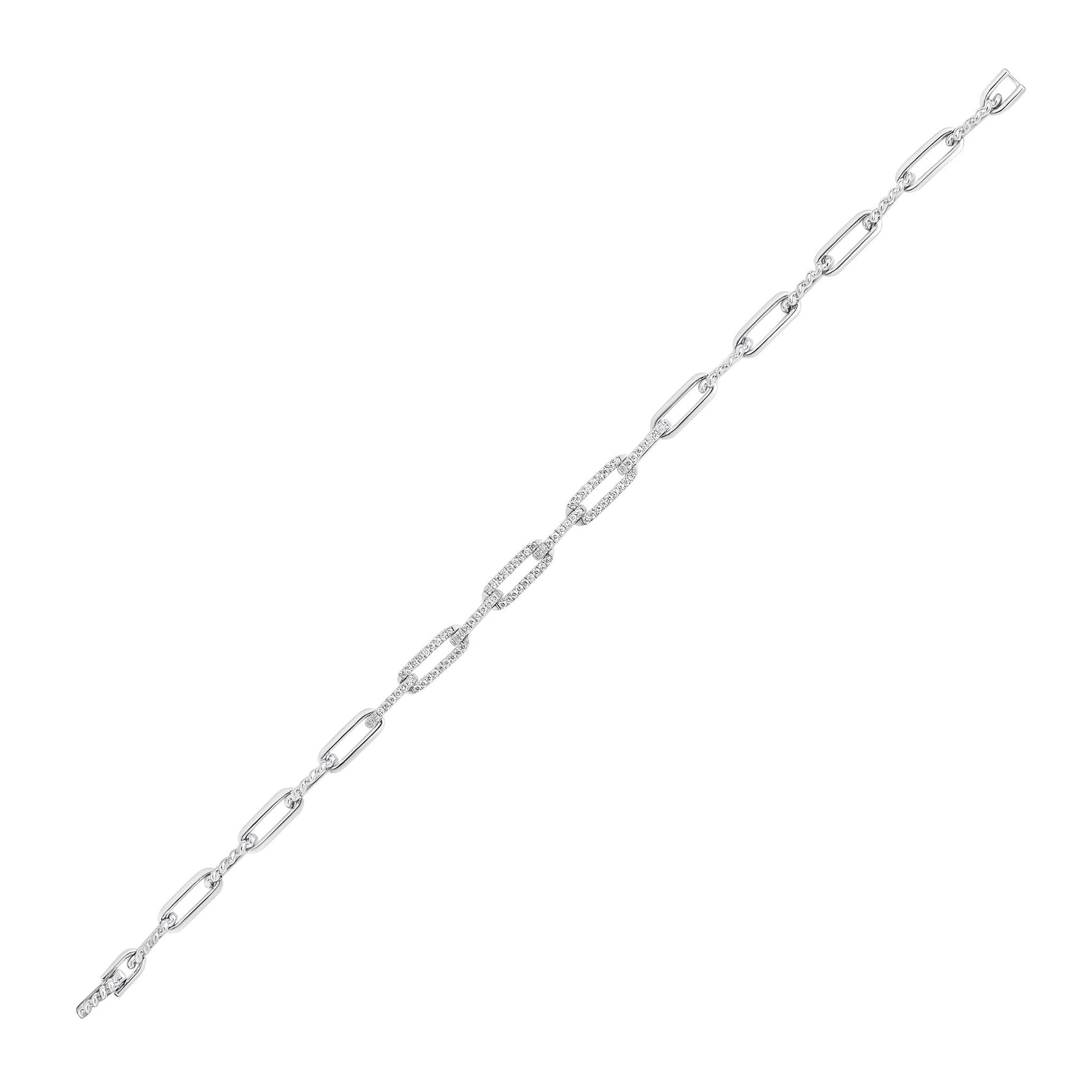 9ct White Gold Natural Diamond Paperclip Link Bracelet