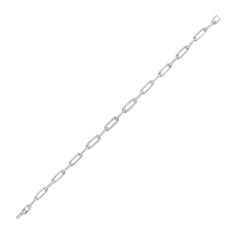 9ct White Gold Natural Diamond Paperclip Link Bracelet