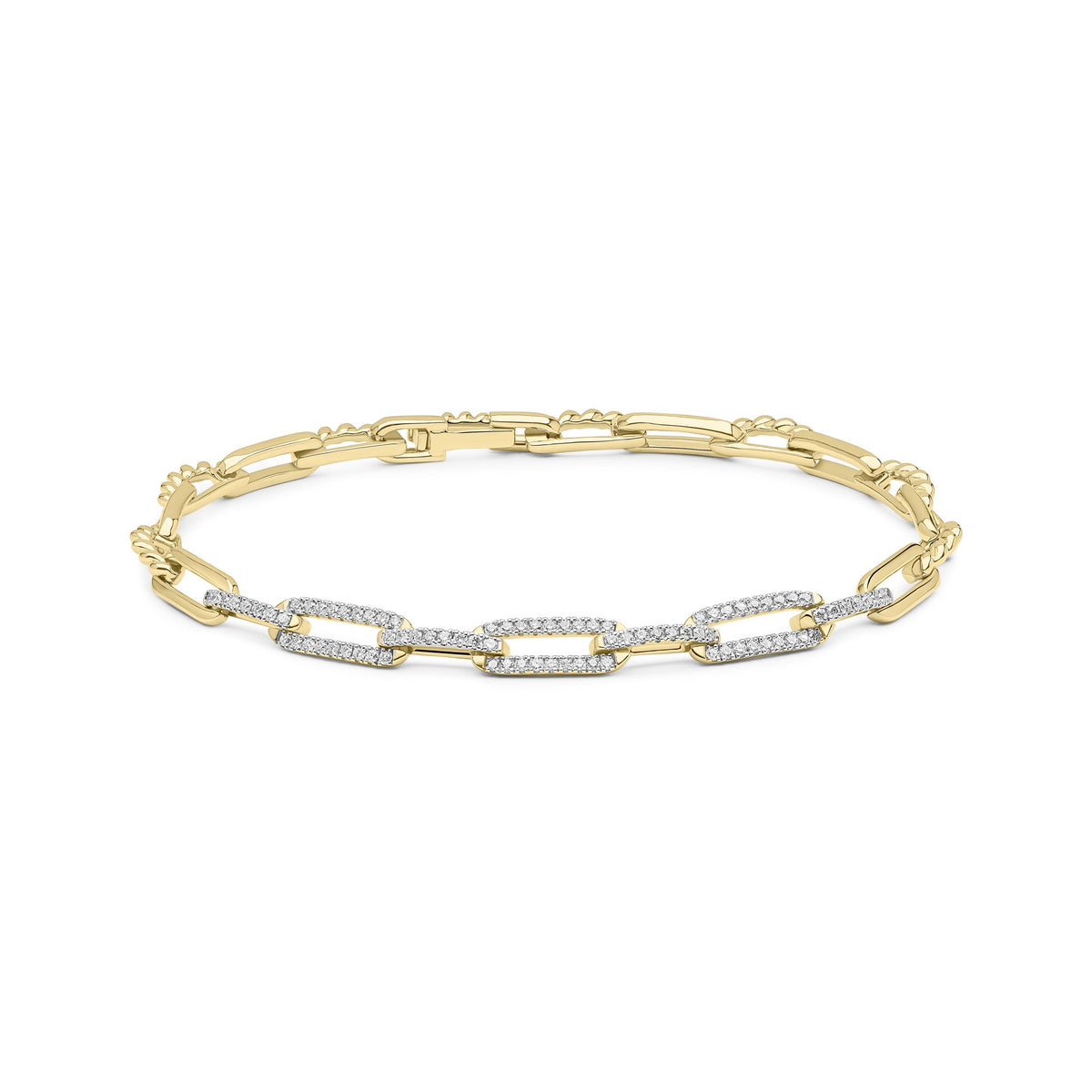 9ct Yellow & White Gold Natural Diamond Alternating Link Bracelet
