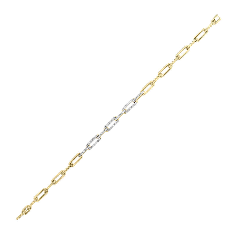 9ct Yellow & White Gold Natural Diamond Alternating Link Bracelet