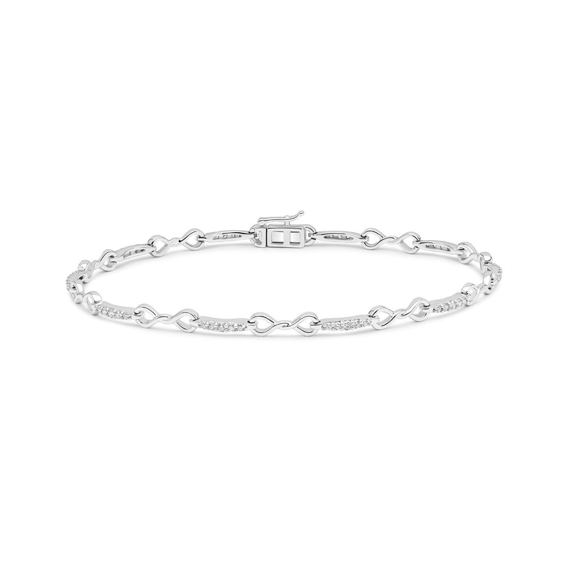 9ct White Gold Natural Diamond Figure Eight Link Bracelet