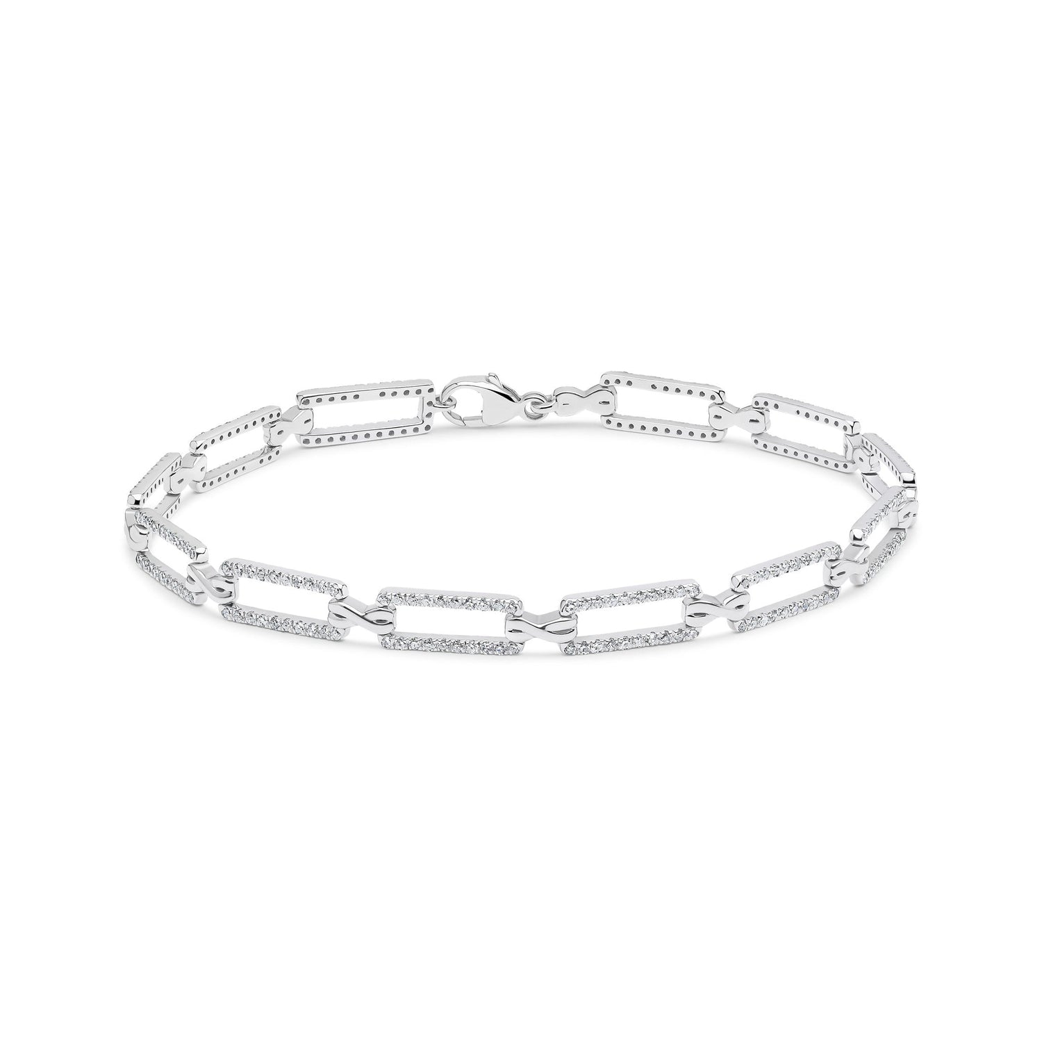 9ct White Gold Natural Diamond Geometric Link Bracelet