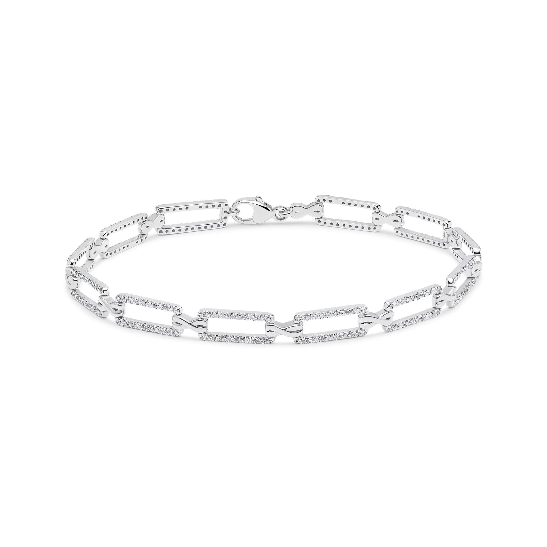 9ct White Gold Natural Diamond Geometric Link Bracelet