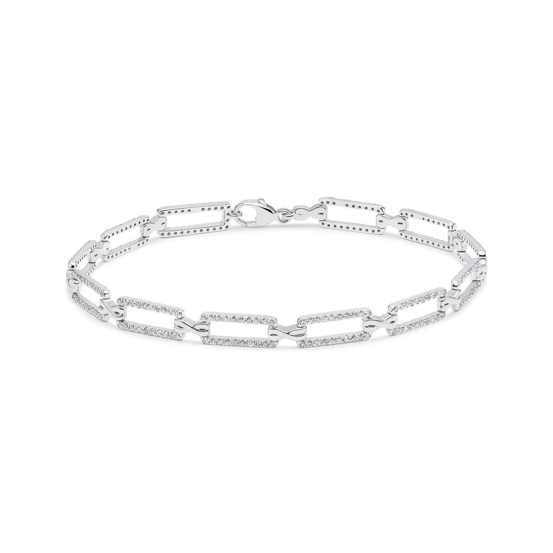 9ct White Gold Natural Diamond Geometric Link Bracelet
