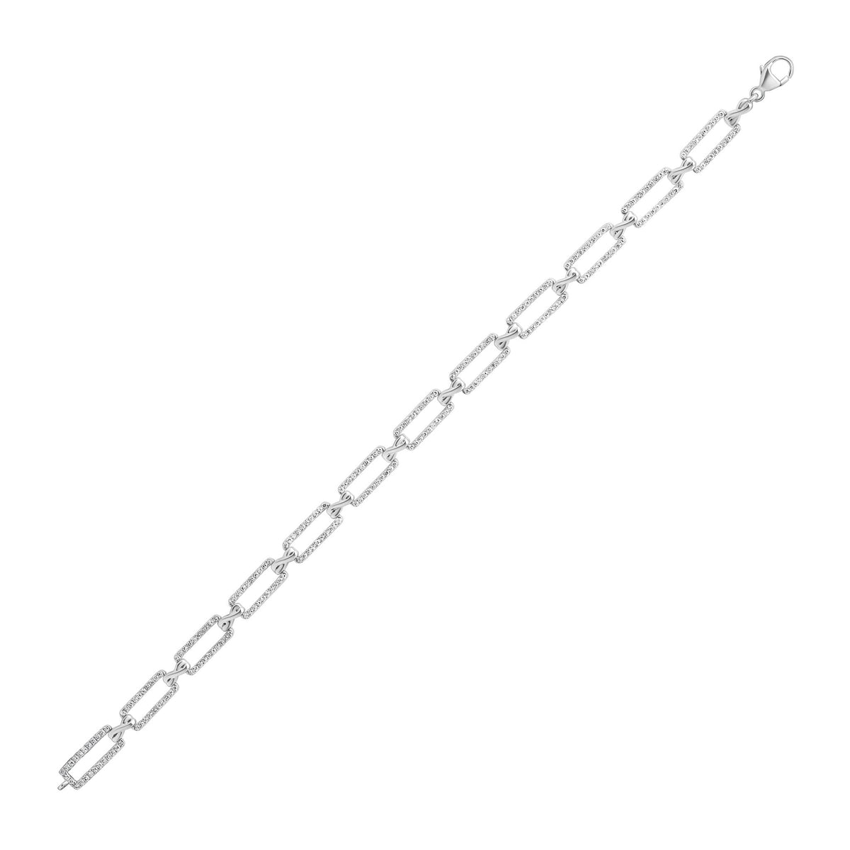 9ct White Gold Natural Diamond Geometric Link Bracelet