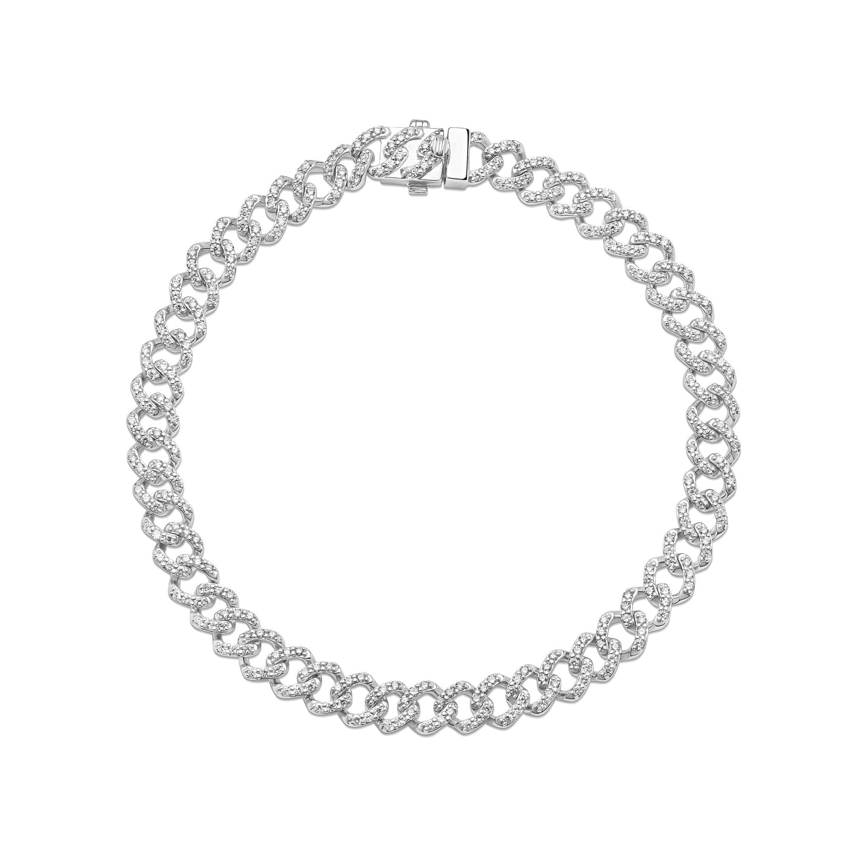 9ct White Gold Men’s Natural Diamond Curb Bracelet — 2.00ct