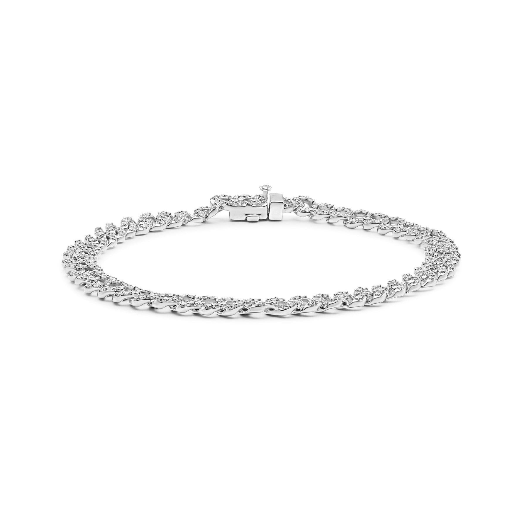 9ct White Gold Men’s Natural Diamond Curb Bracelet — 2.00ct