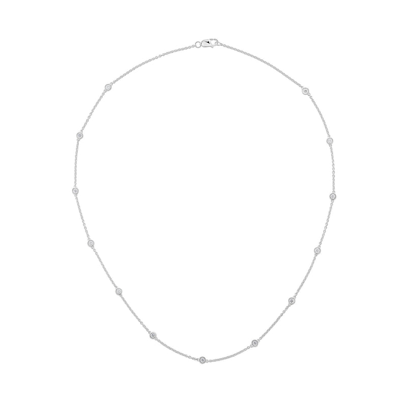 18ct White Gold 0.50ct Natural Diamond Rubover Station Necklace — 18"/45cm