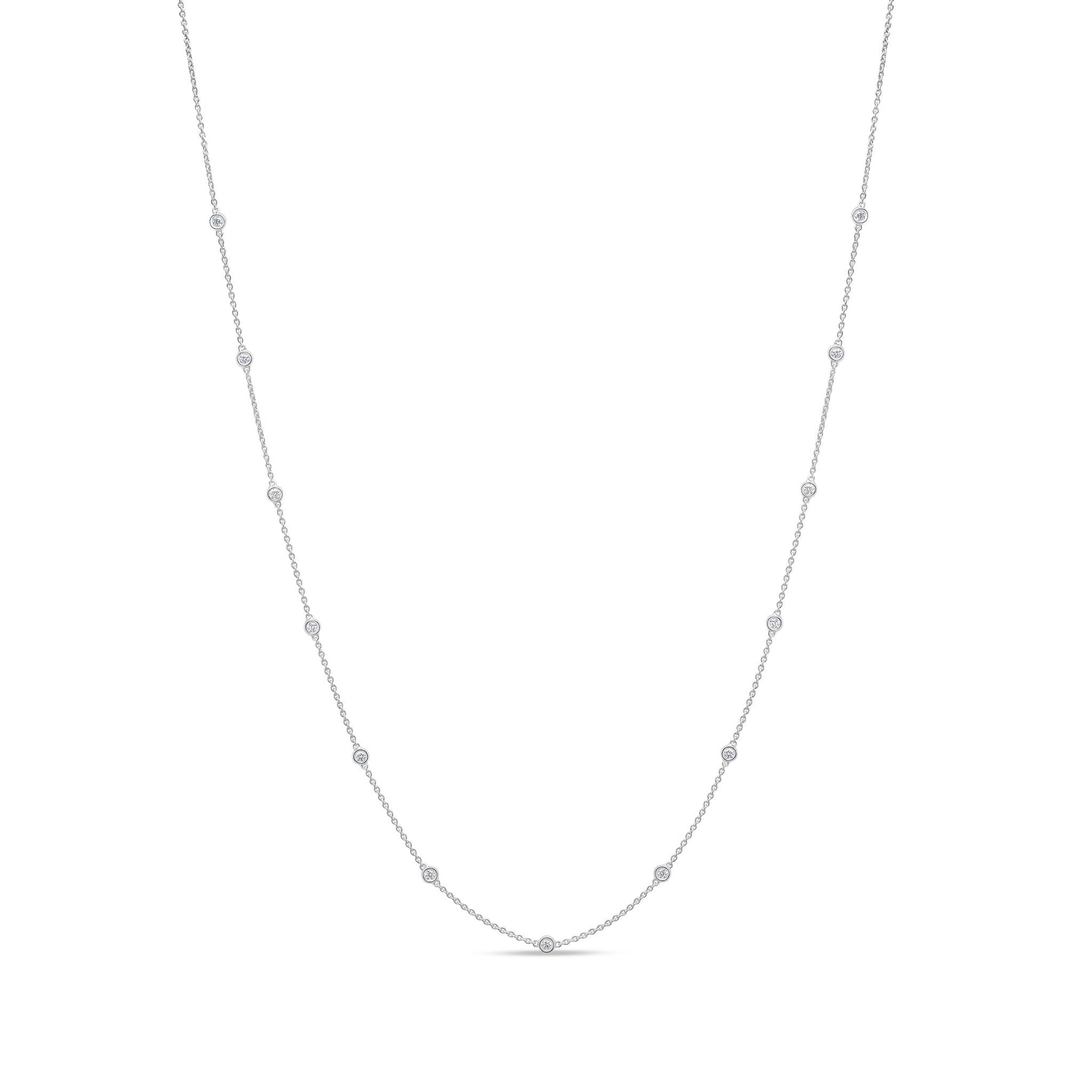 18ct White Gold 0.50ct Natural Diamond Rubover Station Necklace — 18"/45cm