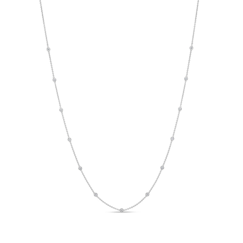 18ct White Gold 0.50ct Natural Diamond Rubover Station Necklace — 18"/45cm