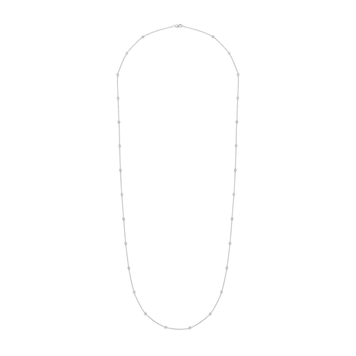 18ct White Gold 1.00ct Natural Diamond Rubover Station Necklace — 36"/91cm