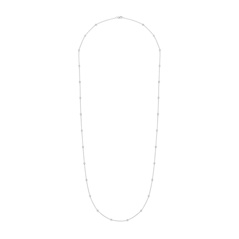 18ct White Gold 1.00ct Natural Diamond Rubover Station Necklace — 36"/91cm