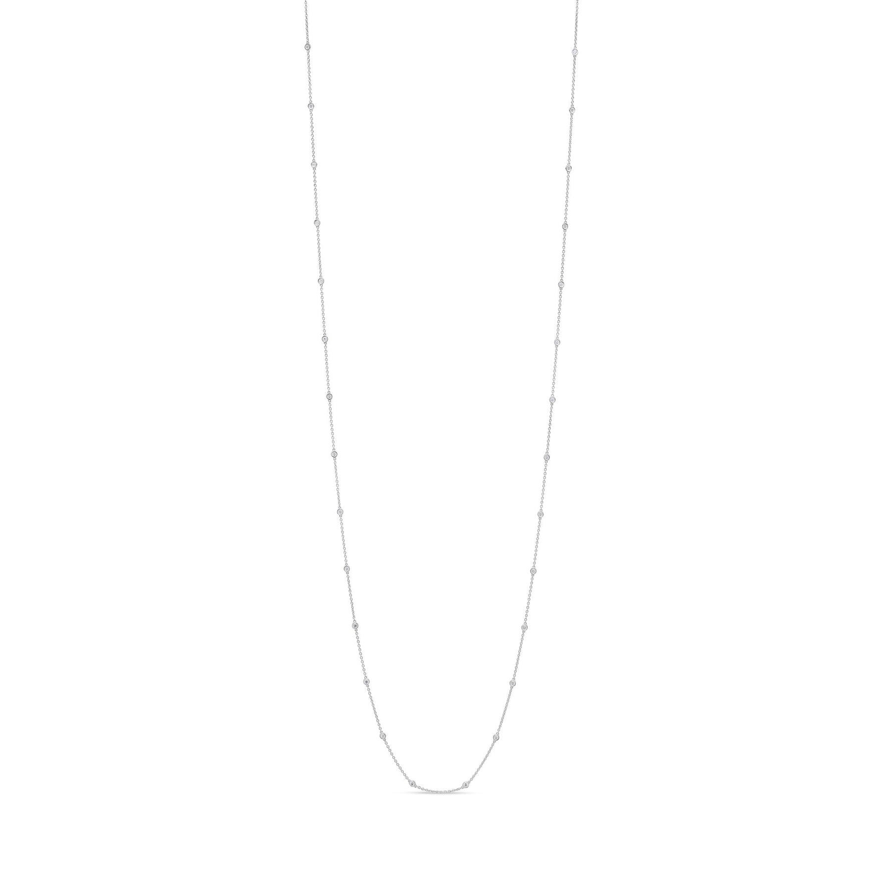 18ct White Gold 1.00ct Natural Diamond Rubover Station Necklace — 36"/91cm
