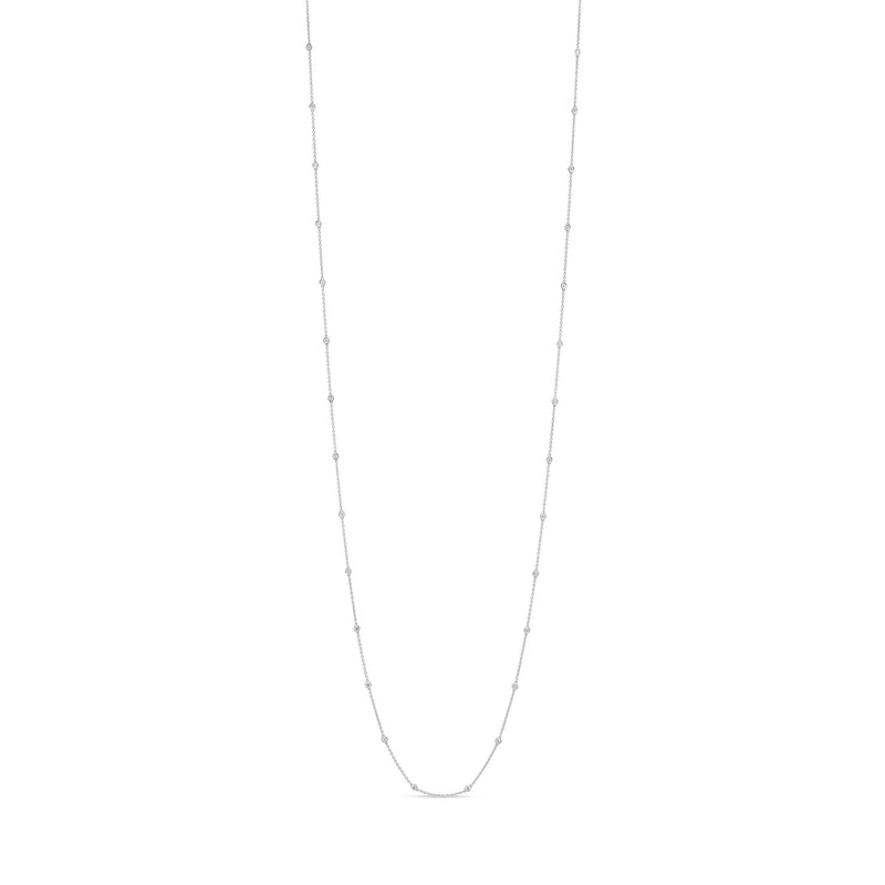 18ct White Gold 1.00ct Natural Diamond Rubover Station Necklace — 36"/91cm