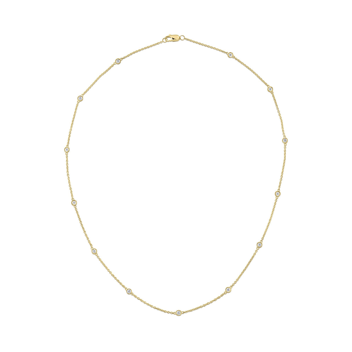 18ct Yellow Gold 0.50ct Natural Diamond Rubover Station Necklace — 18"/45cm