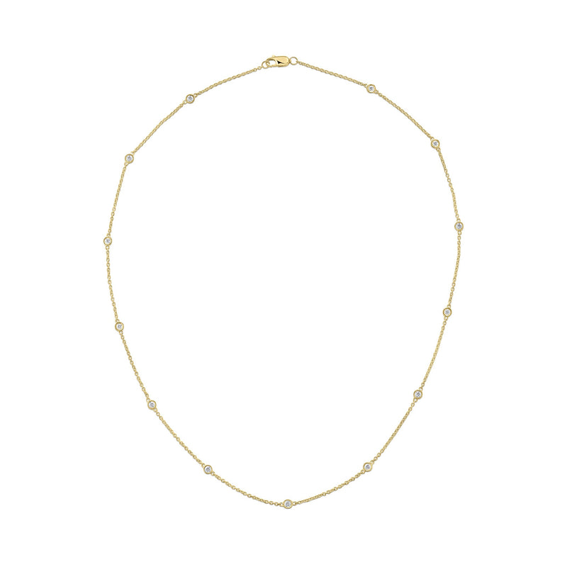18ct Yellow Gold 0.50ct Natural Diamond Rubover Station Necklace — 18"/45cm