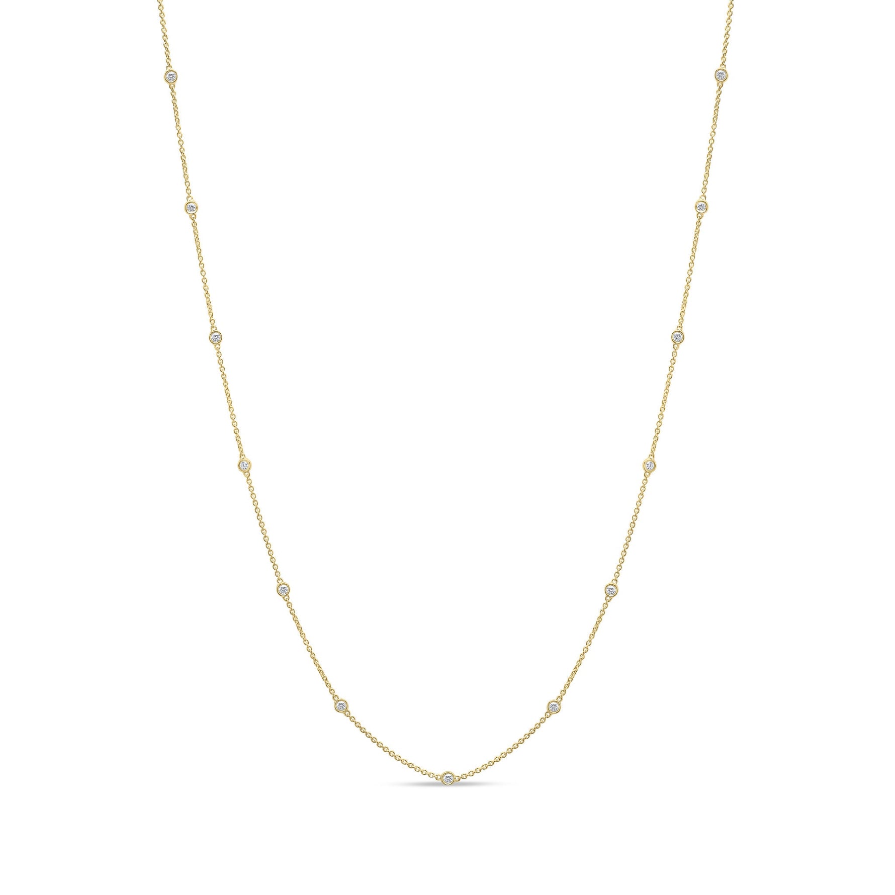 18ct Yellow Gold 0.50ct Natural Diamond Rubover Station Necklace — 18"/45cm