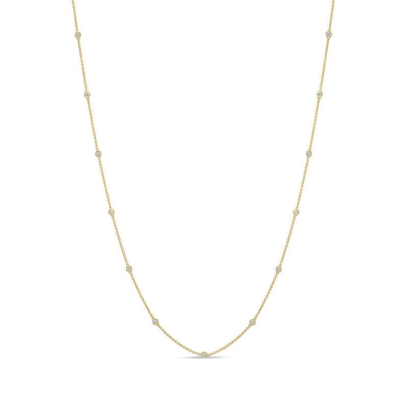 18ct Yellow Gold 0.50ct Natural Diamond Rubover Station Necklace — 18"/45cm