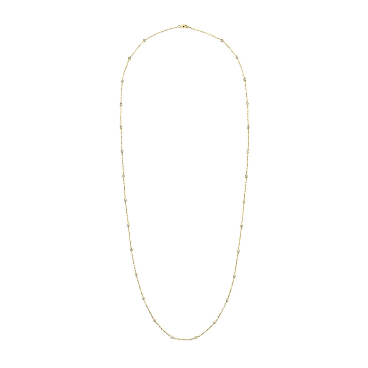 18ct Yellow Gold 1.00ct Natural Diamond Rubover Station Necklace — 36"/91cm