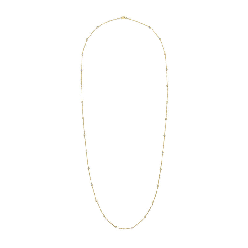 18ct Yellow Gold 1.00ct Natural Diamond Rubover Station Necklace — 36"/91cm