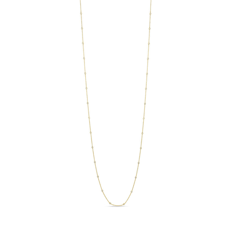 18ct Yellow Gold 1.00ct Natural Diamond Rubover Station Necklace — 36"/91cm