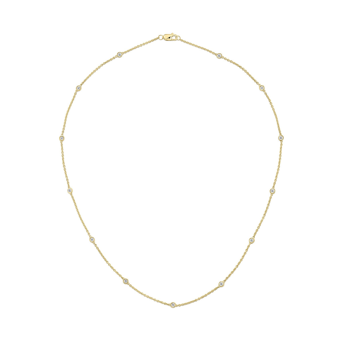 18ct Rose Gold 0.50ct Natural Diamond Rubover Station Necklace — 18"/45cm