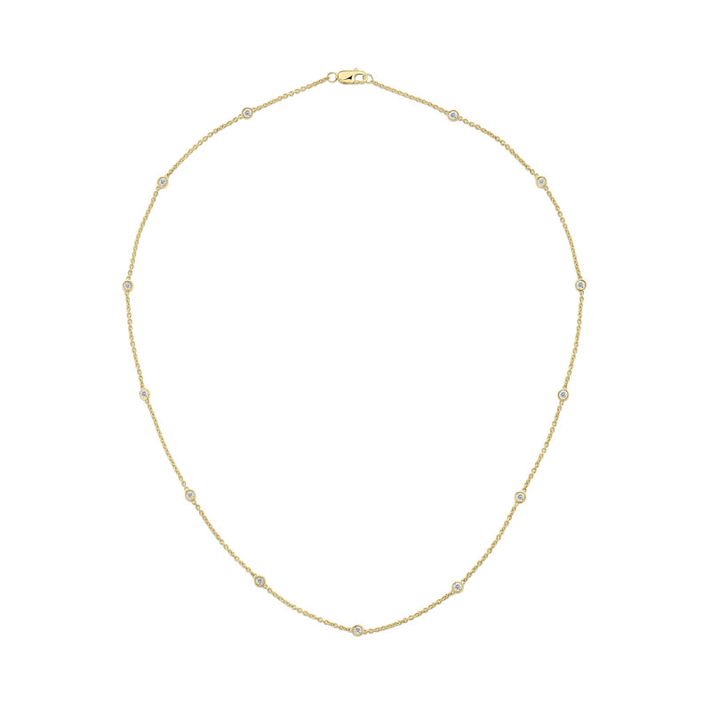 18ct Rose Gold 0.50ct Natural Diamond Rubover Station Necklace — 18"/45cm