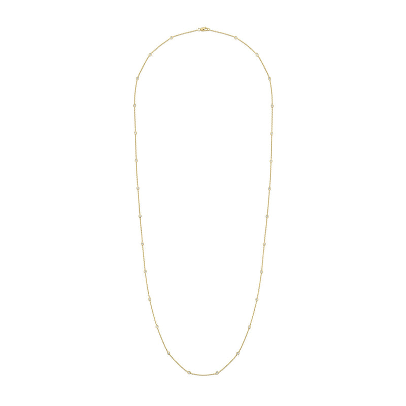 18ct Rose Gold 1.00ct Natural Diamond Rubover Station Necklace — 36"/91cm