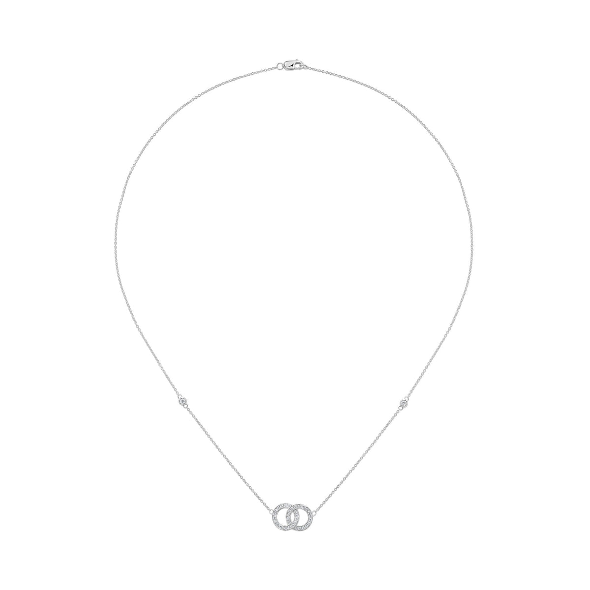 9ct White Gold Natural Diamond Interlocking Circle Necklace
