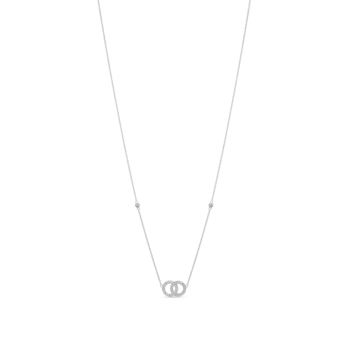 9ct White Gold Natural Diamond Interlocking Circle Necklace