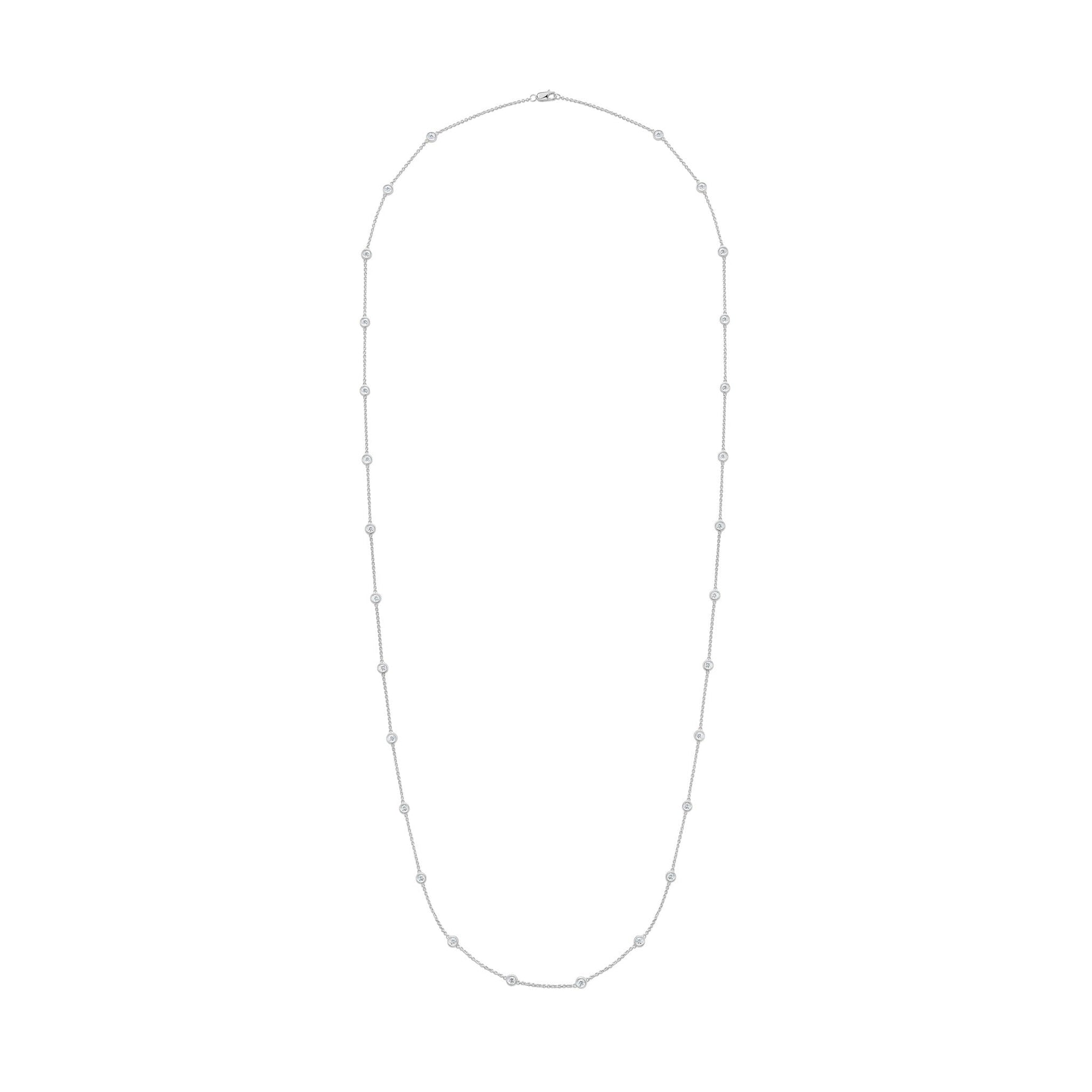 18ct White Gold 2.00ct Natural Diamond Rubover Station Necklace — 36"/91cm