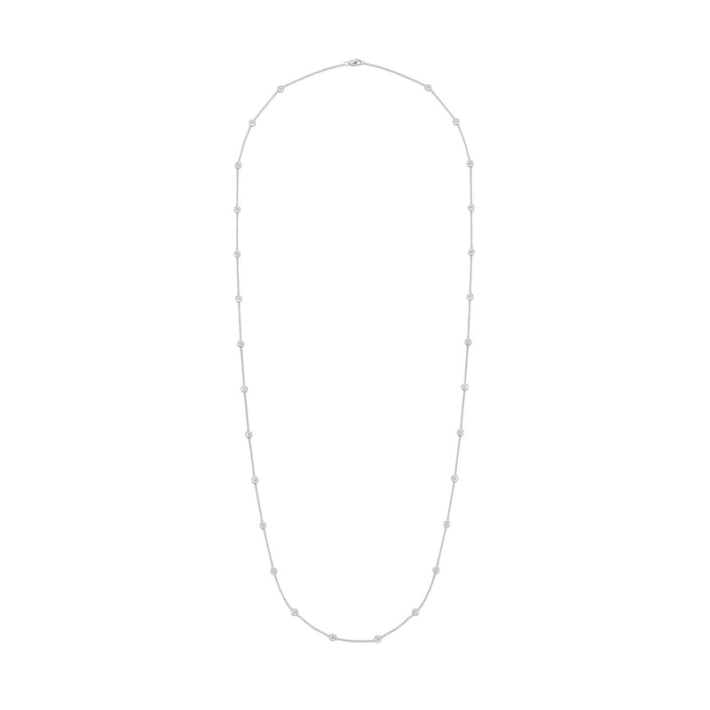 18ct White Gold 2.00ct Natural Diamond Rubover Station Necklace — 36"/91cm