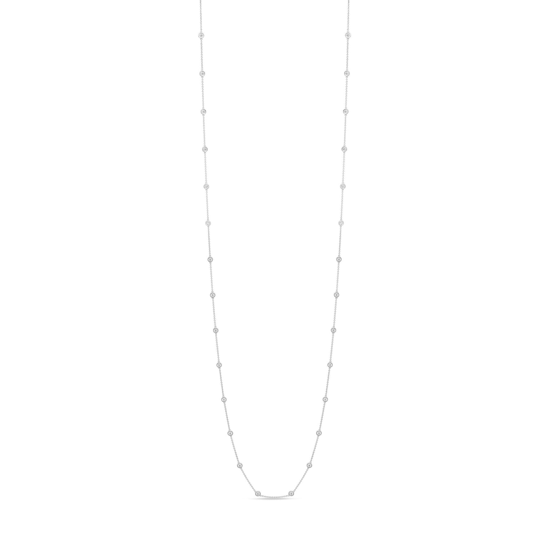 18ct White Gold 2.00ct Natural Diamond Rubover Station Necklace — 36"/91cm