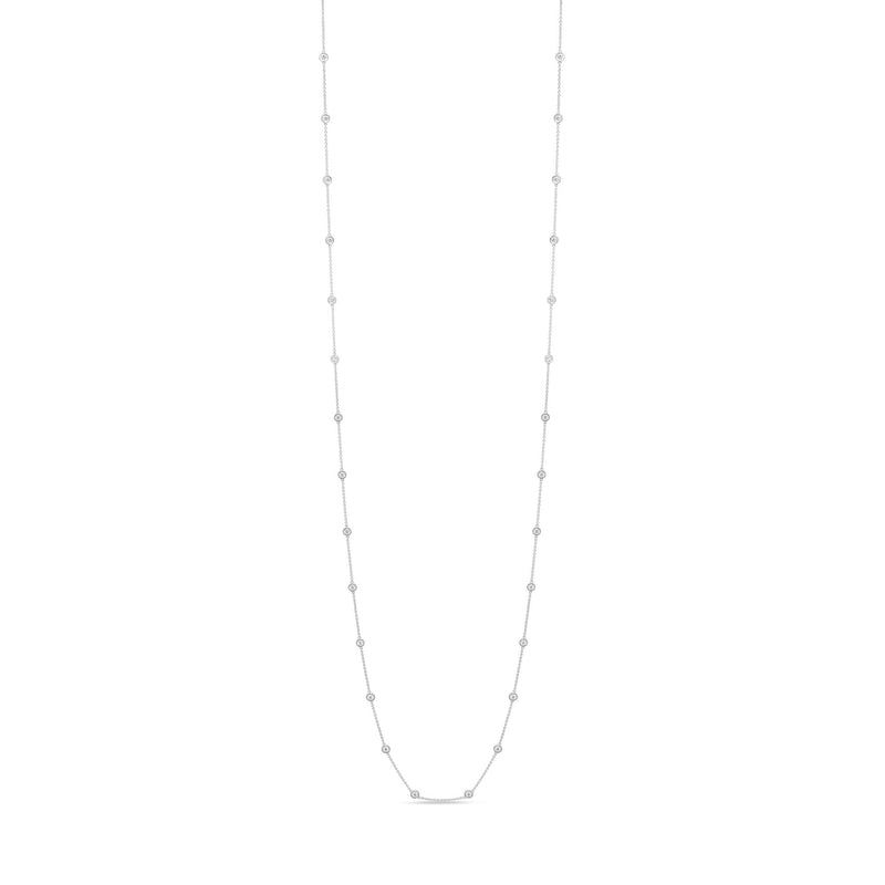 18ct White Gold 2.00ct Natural Diamond Rubover Station Necklace — 36"/91cm