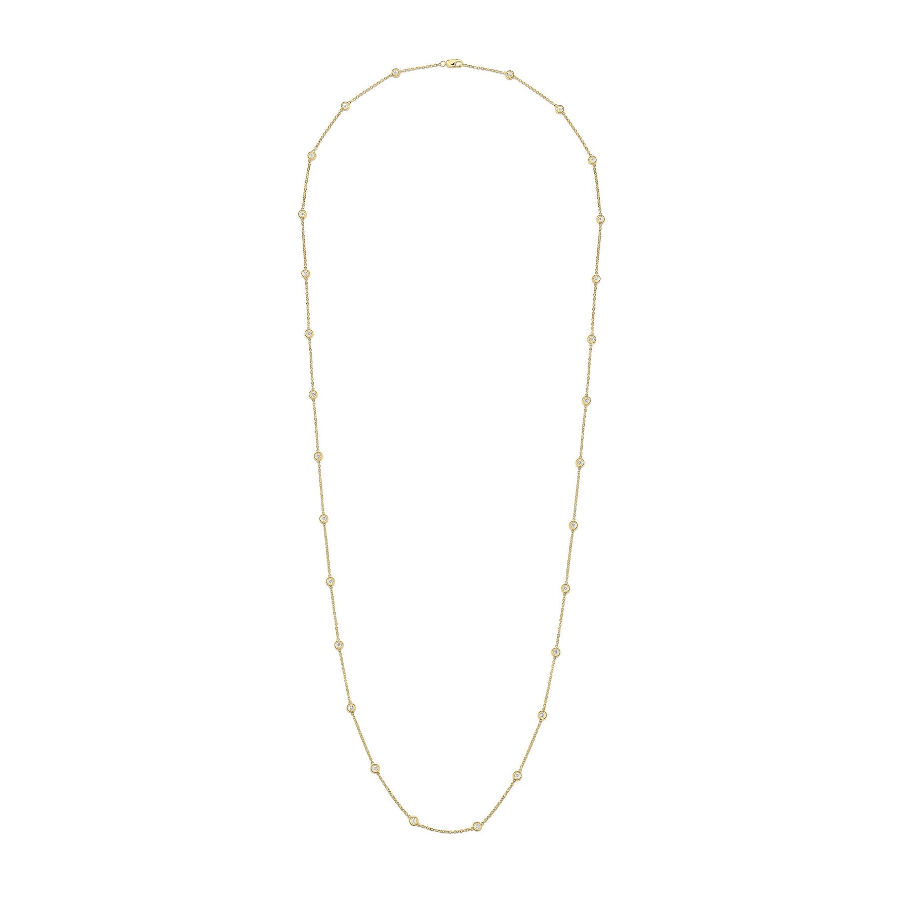 18ct Yellow Gold 2.00ct Natural Diamond Rubover Station Necklace — 36"/91cm
