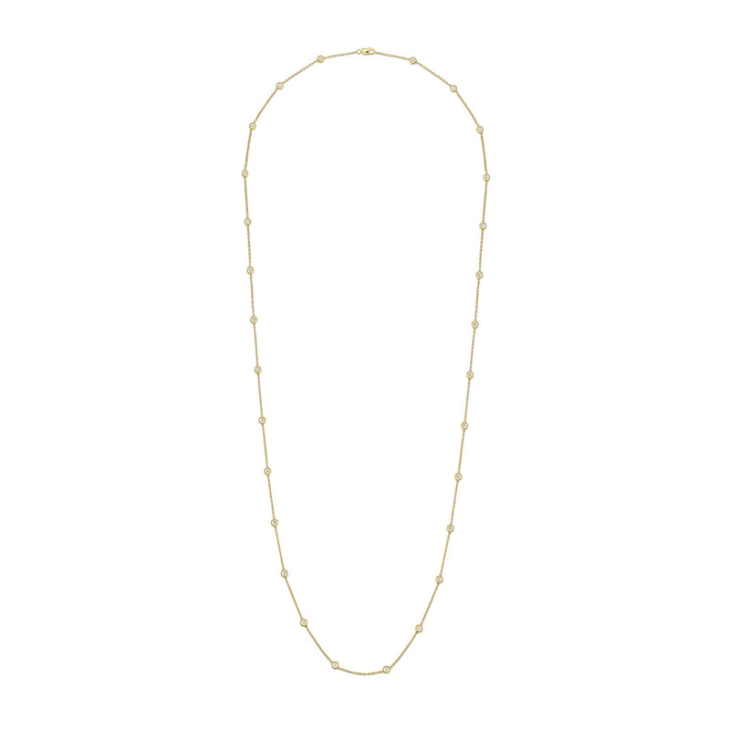 18ct Yellow Gold 2.00ct Natural Diamond Rubover Station Necklace — 36"/91cm