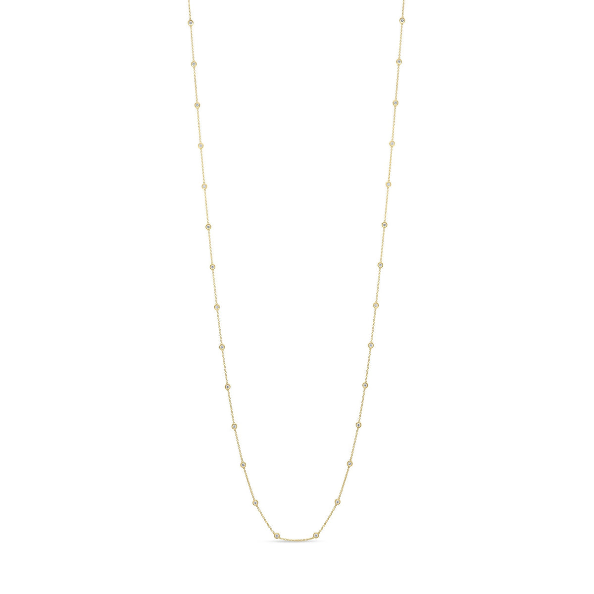 18ct Yellow Gold 2.00ct Natural Diamond Rubover Station Necklace — 36"/91cm