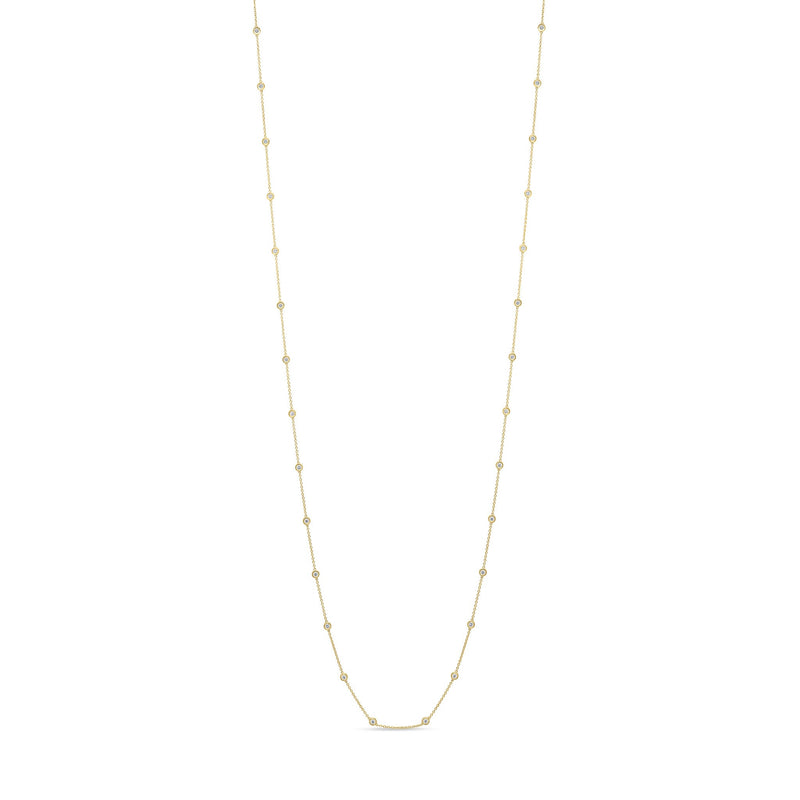 18ct Yellow Gold 2.00ct Natural Diamond Rubover Station Necklace — 36"/91cm
