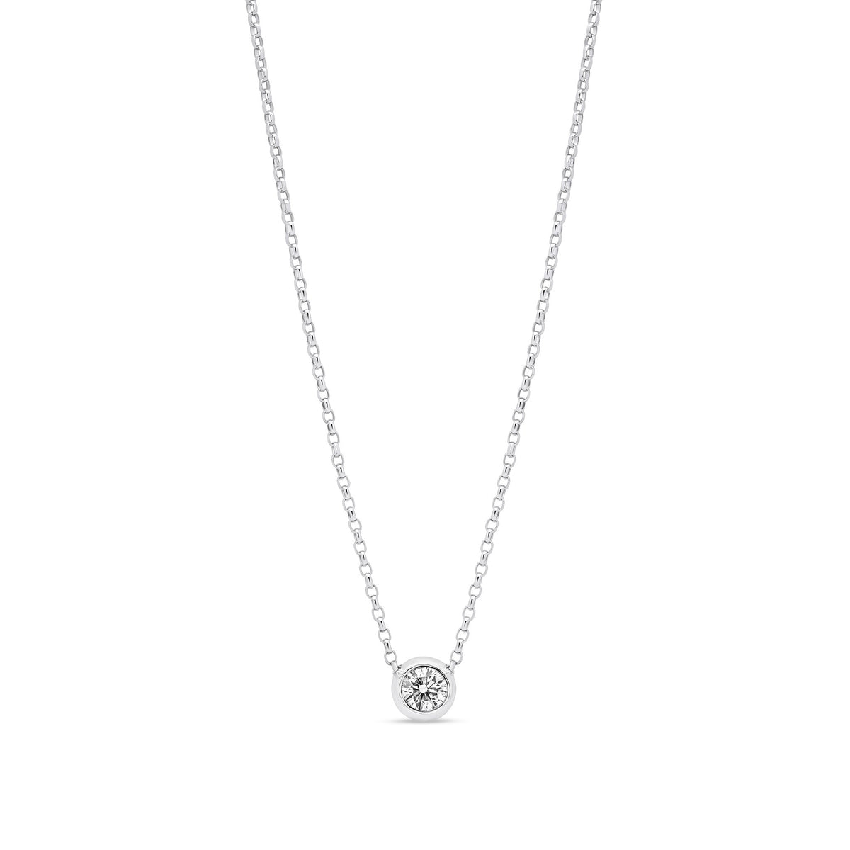 18ct White Gold Natural Diamond Rubover Solitaire Pendant