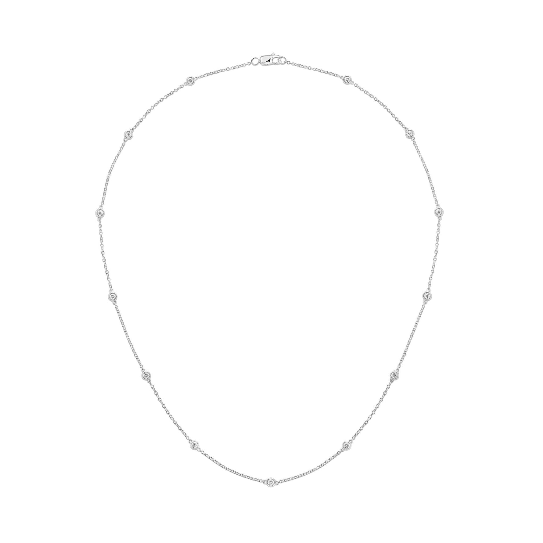 9ct White Gold 0.50ct Natural Diamond Rubover Station Necklace — 18"/45cm