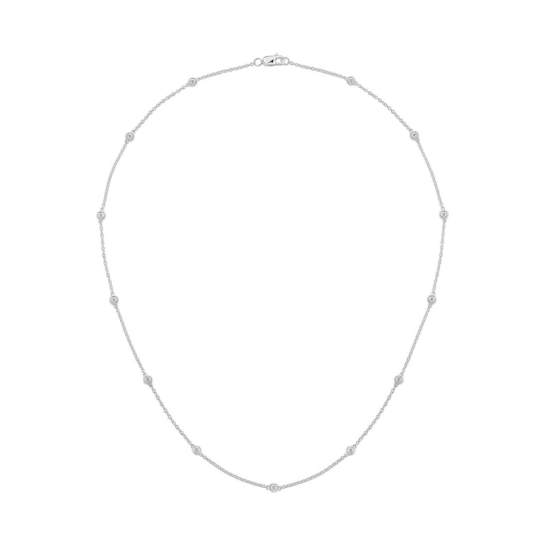 9ct White Gold 0.50ct Natural Diamond Rubover Station Necklace — 18"/45cm