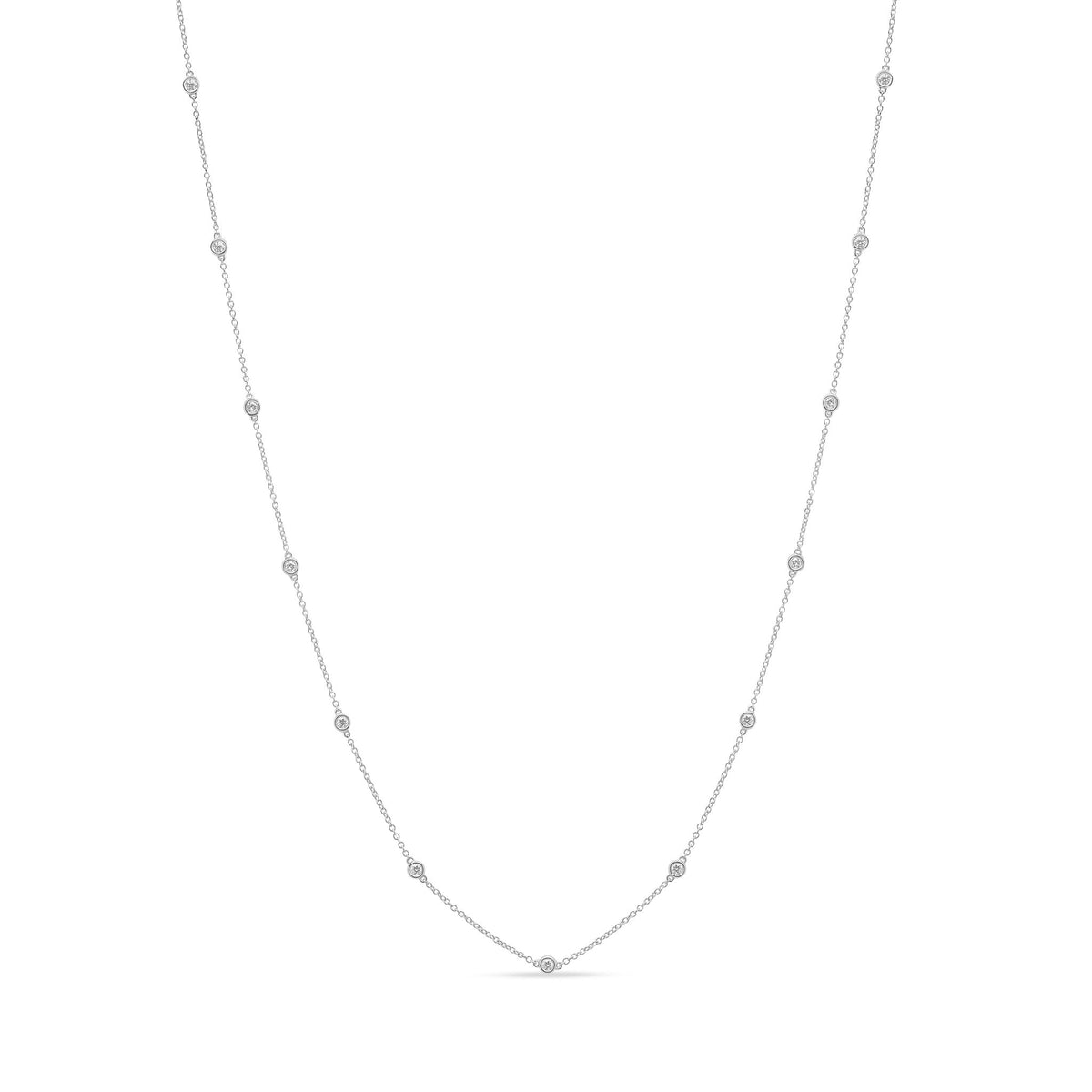9ct White Gold 0.50ct Natural Diamond Rubover Station Necklace — 18"/45cm
