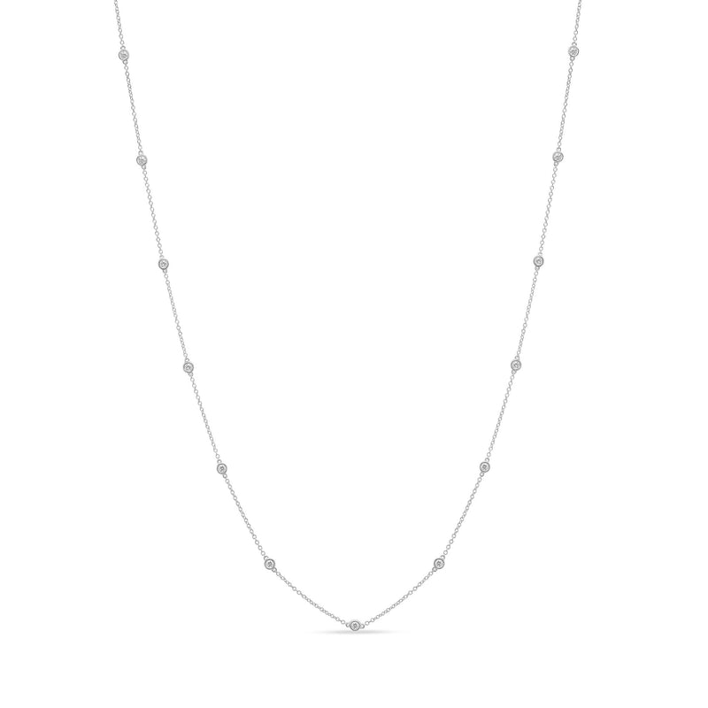 9ct White Gold 0.50ct Natural Diamond Rubover Station Necklace — 18"/45cm