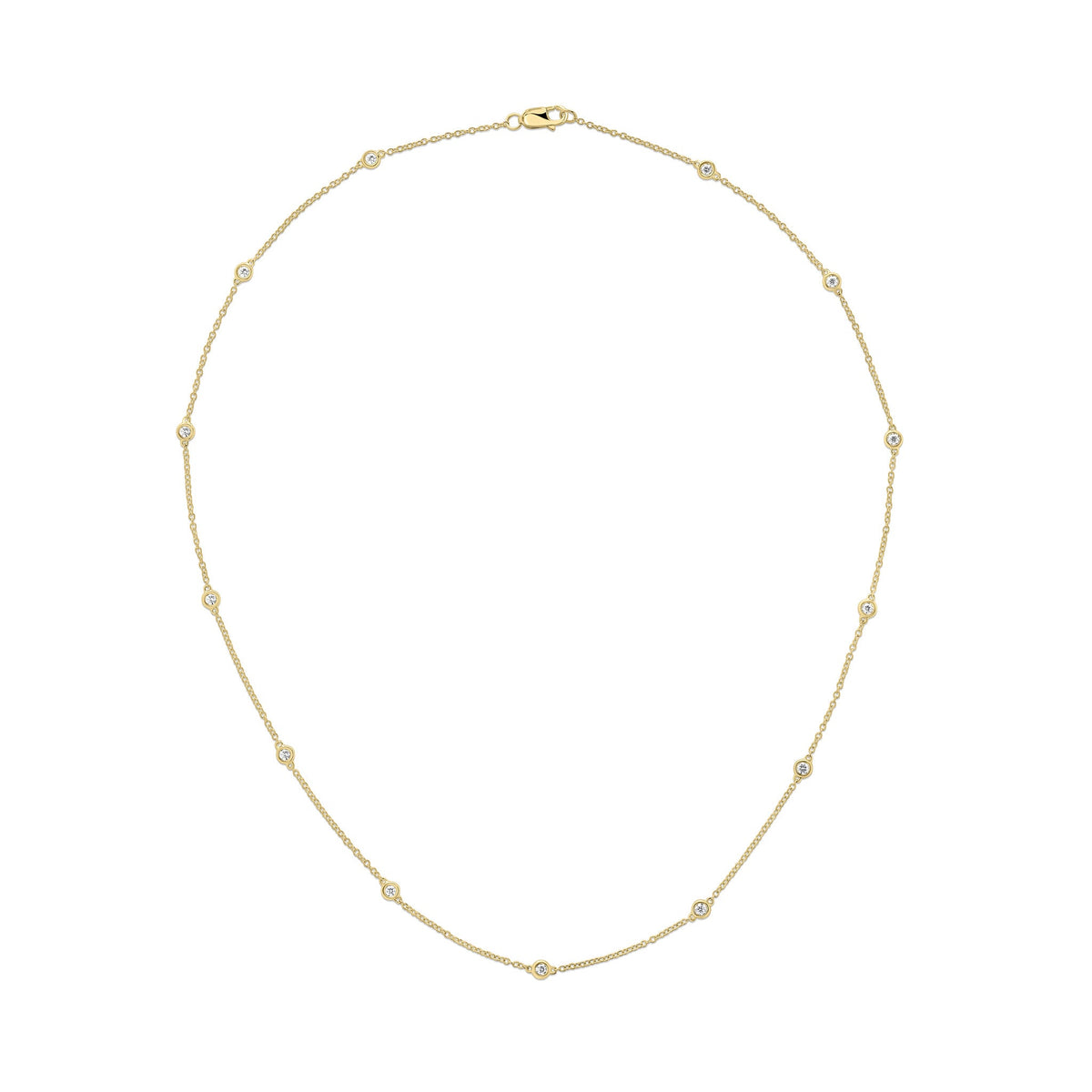 9ct Yellow Gold 0.50ct Natural Diamond Rubover Station Necklace — 18"/45cm