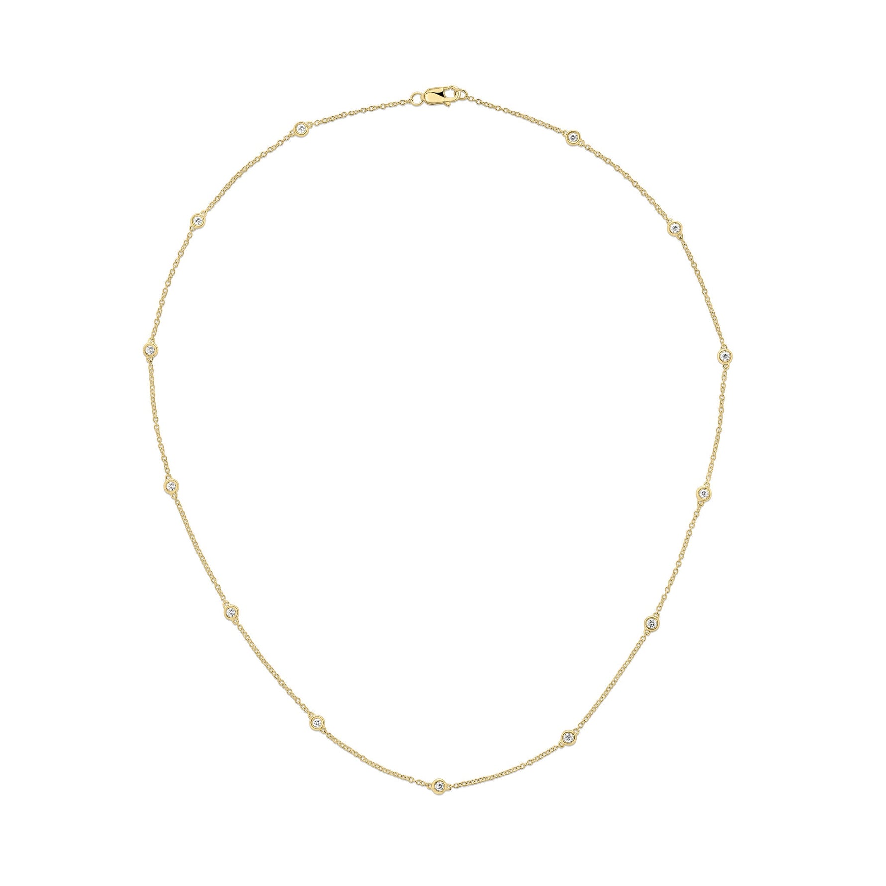 9ct Yellow Gold 0.50ct Natural Diamond Rubover Station Necklace — 18"/45cm