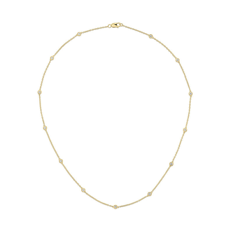 9ct Yellow Gold 0.50ct Natural Diamond Rubover Station Necklace — 18"/45cm