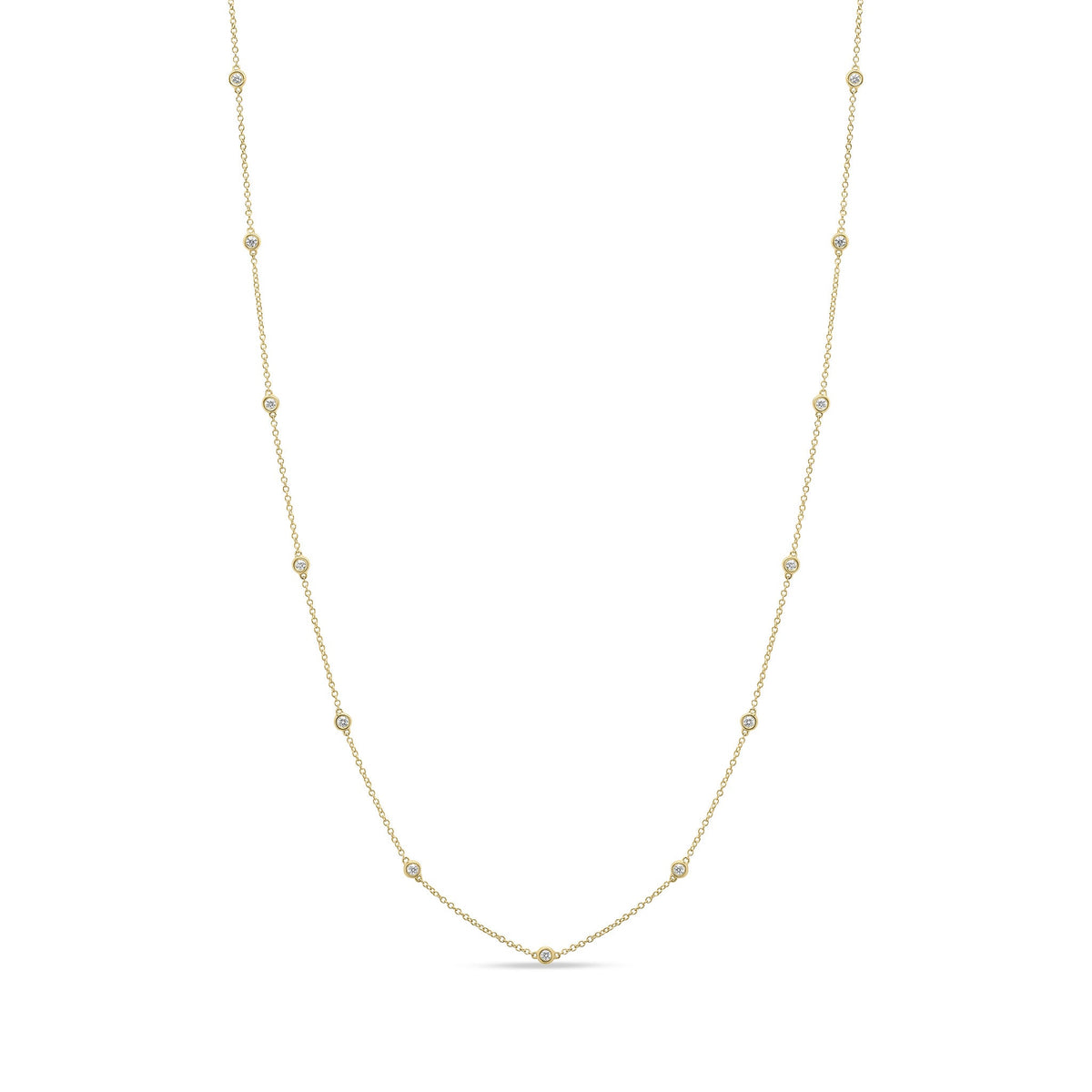 9ct Yellow Gold 0.50ct Natural Diamond Rubover Station Necklace — 18"/45cm
