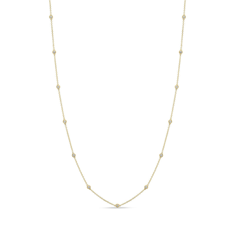 9ct Yellow Gold 0.50ct Natural Diamond Rubover Station Necklace — 18"/45cm